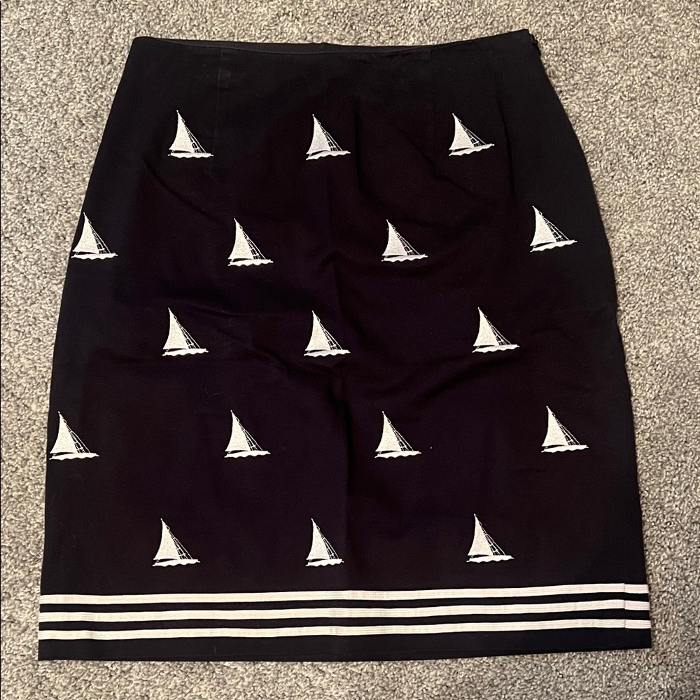 Talbots navy pencil skirt with embroidered sailboat design